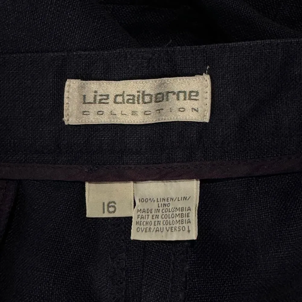 Liz Claiborne Collection SZ 16 Linen Pants Pockets Pleated Zip-Fly Navy Blue - Image 7