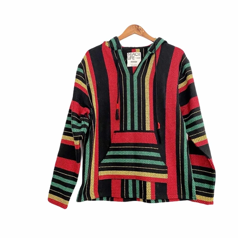 NWT Multicolored Baja Rainbow Sweater Hoodie Poncho M Red Size M - Image 2