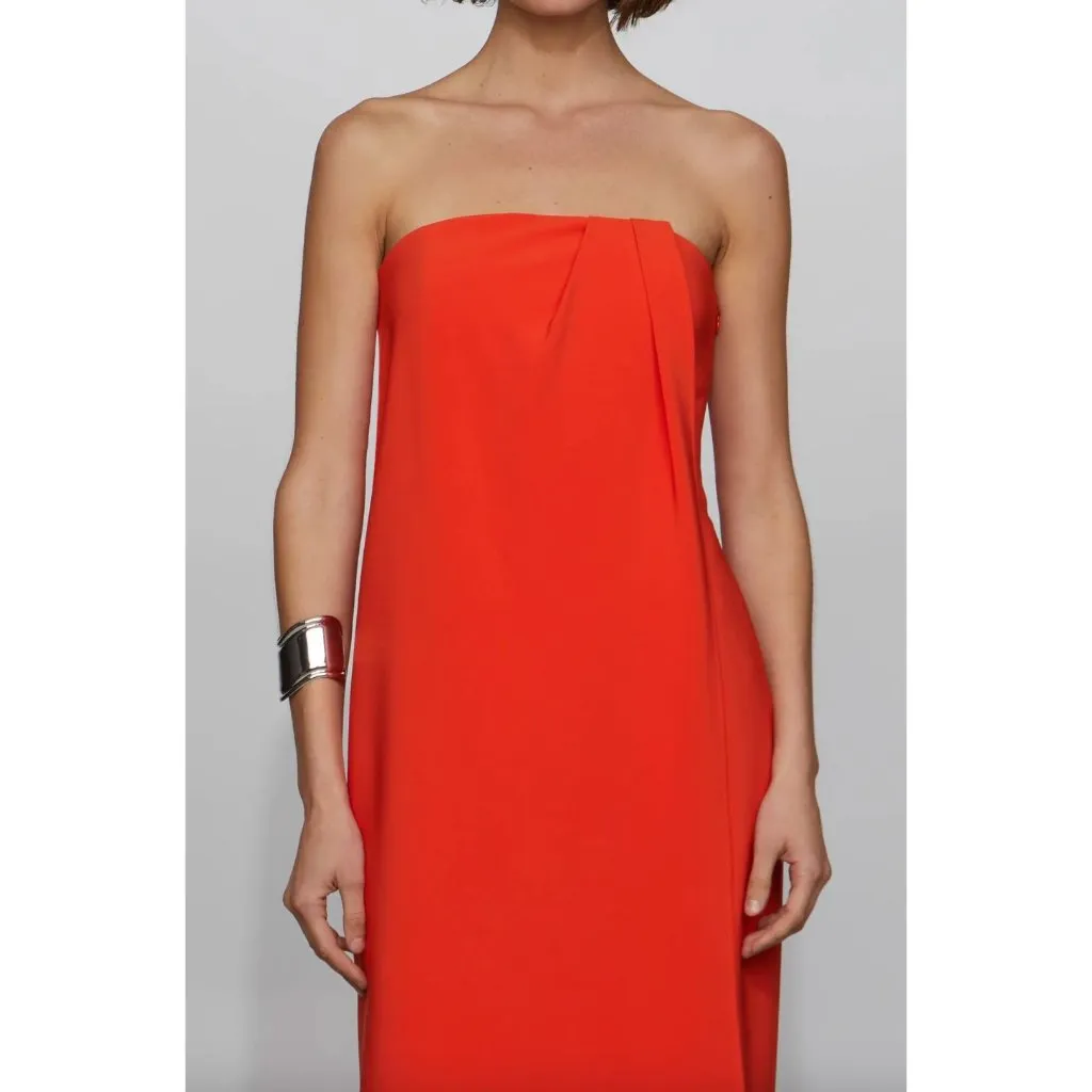 ET OCHS Anika Strapless Midi Dress Flame Orange Optic White Womens Size 4 - Image 3