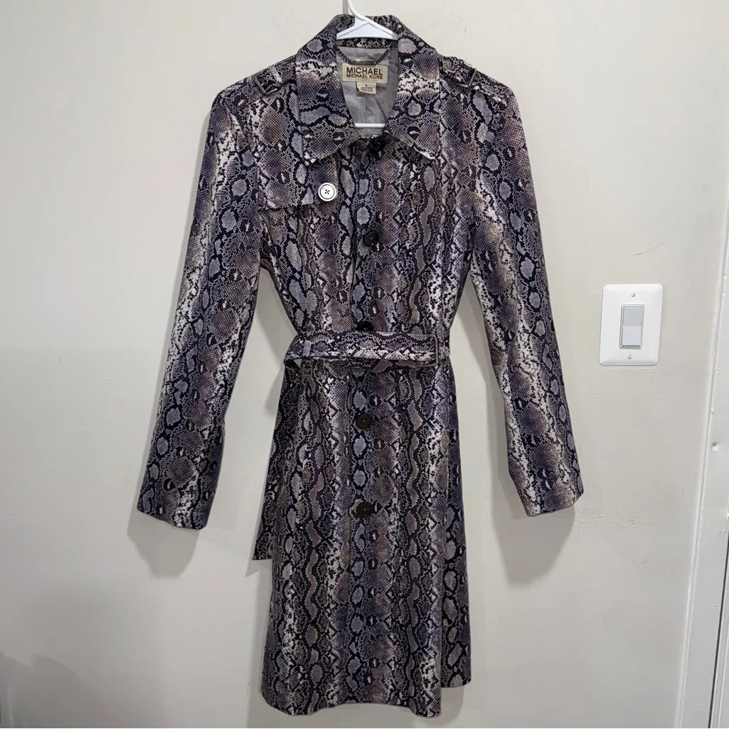 Vintage MICHAEL MICHAEL KORS purple snakeskin print cotton trench coat - Image 6