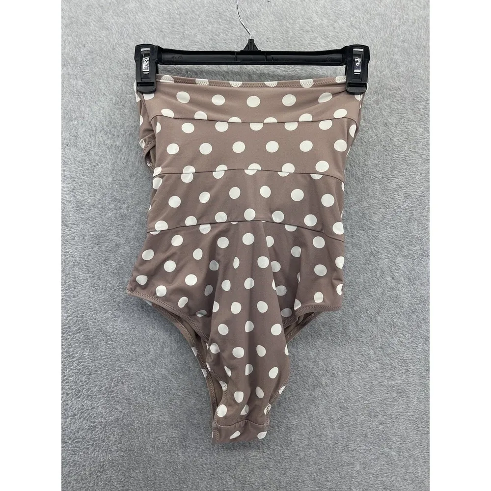 Ervya Women's Swimsuit Polka Dot Brown White Strapless Tie Front Size Medium - Image 2