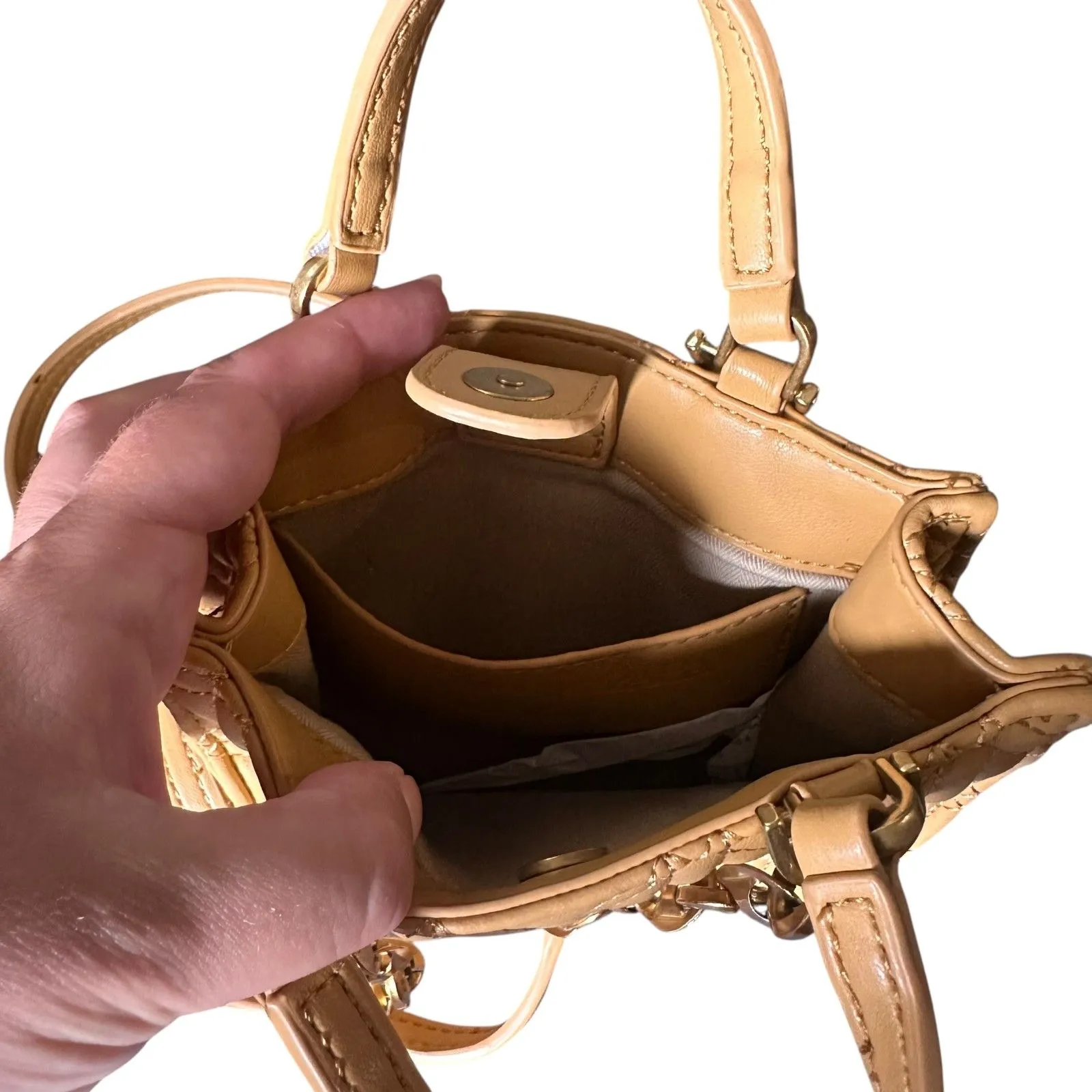 ZARA Quilted Satchel Style Small Tote‎ Bag Mustard Yellow - Image 6