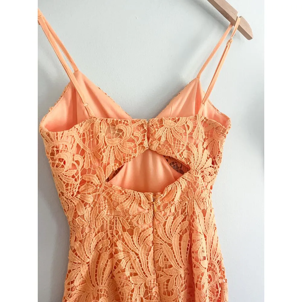 NSR | Lace Cut-Out Peek-a-Boo Midi Dress | Pastel Orange | Sz XS - Image 5