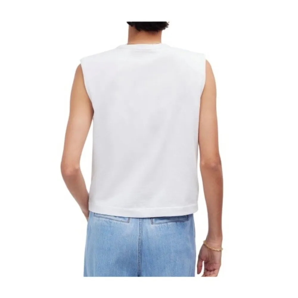 Madewell Womens Structured Muscle Tee Sleeveless White Cropped Tank Top Size L - Image 2