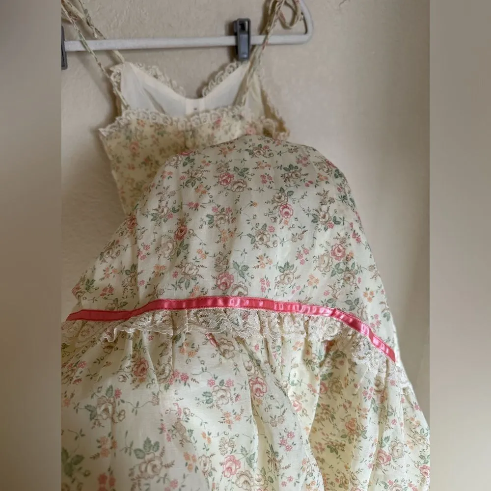 Vintage 70s Candi Jones Ditsy Floral Sun Maxi Dress Sz XXS Strappy Ties Yellow‎ Yellow - Image 3