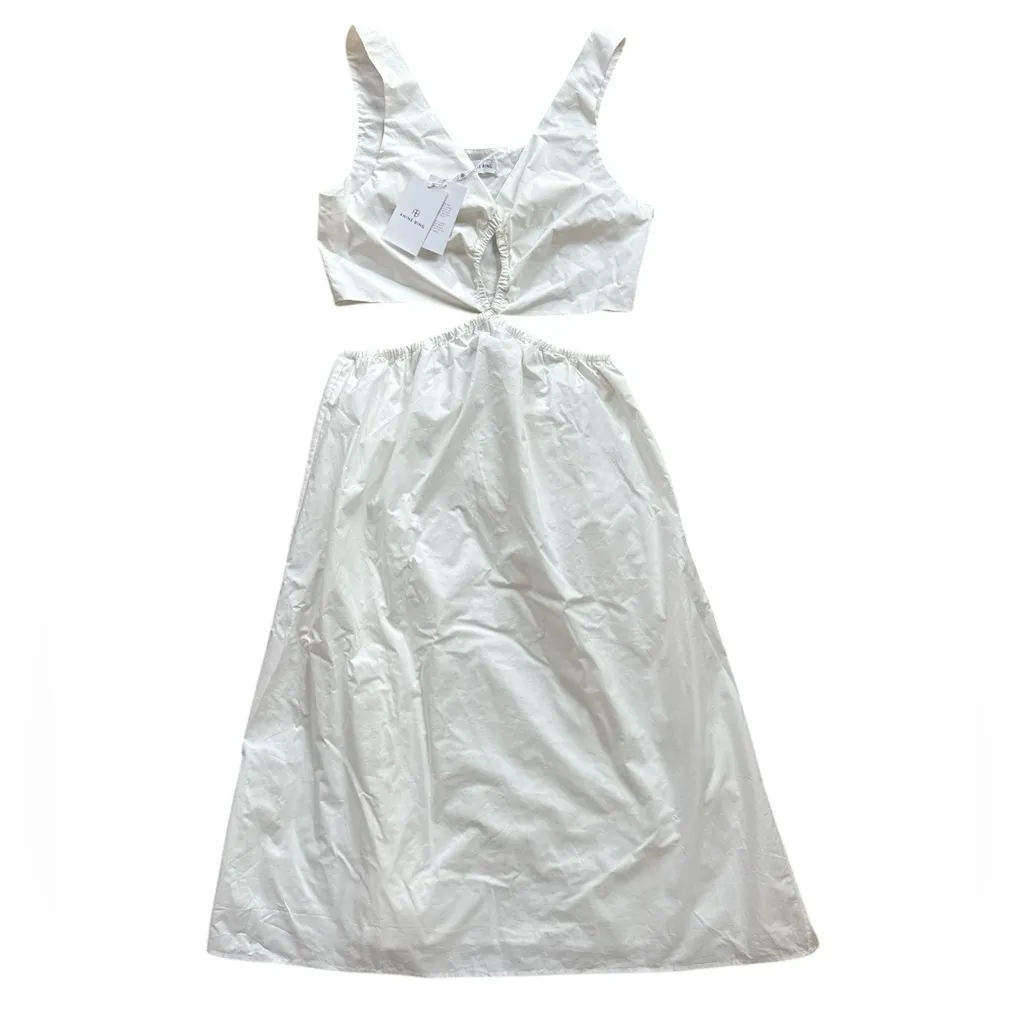 NEW Anine Bing Dione White Cut Out‎ Midi Sleeveless Dress Large Poplin Cotton - Image 3