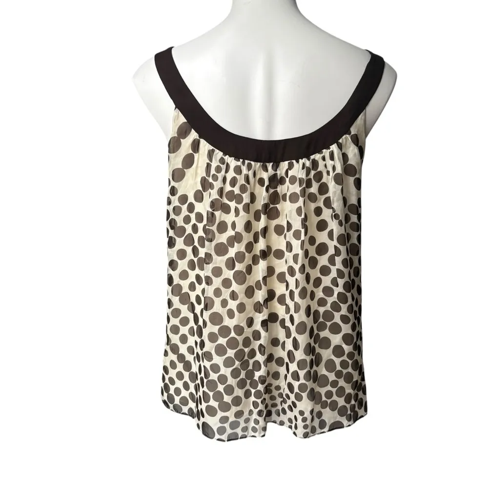MILLY of New York Sleeveless Scoop Neck Ivory Brown Polka Dot Silk Blouse, Sz 2 - Image 2