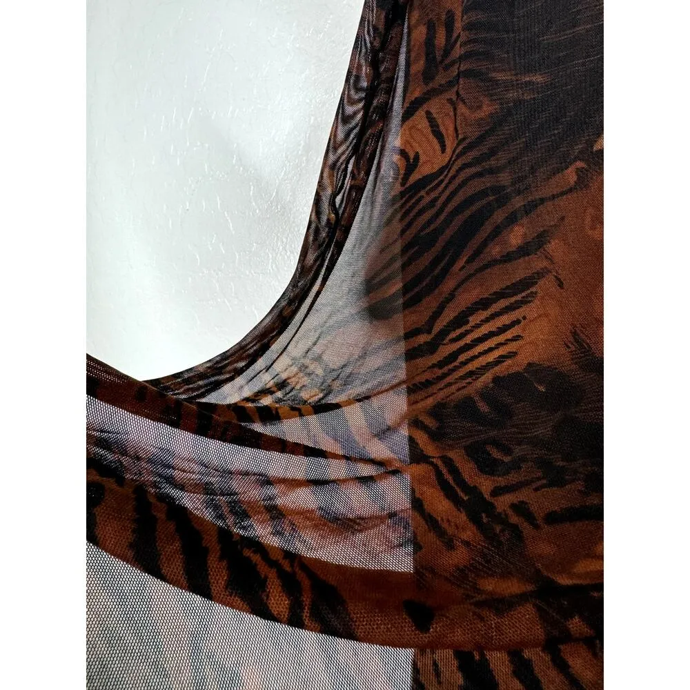 Sirena Beachwear Swimwear Size 22W One Piece with Scarf Cover Skirt Animal Print Brown - Image 11