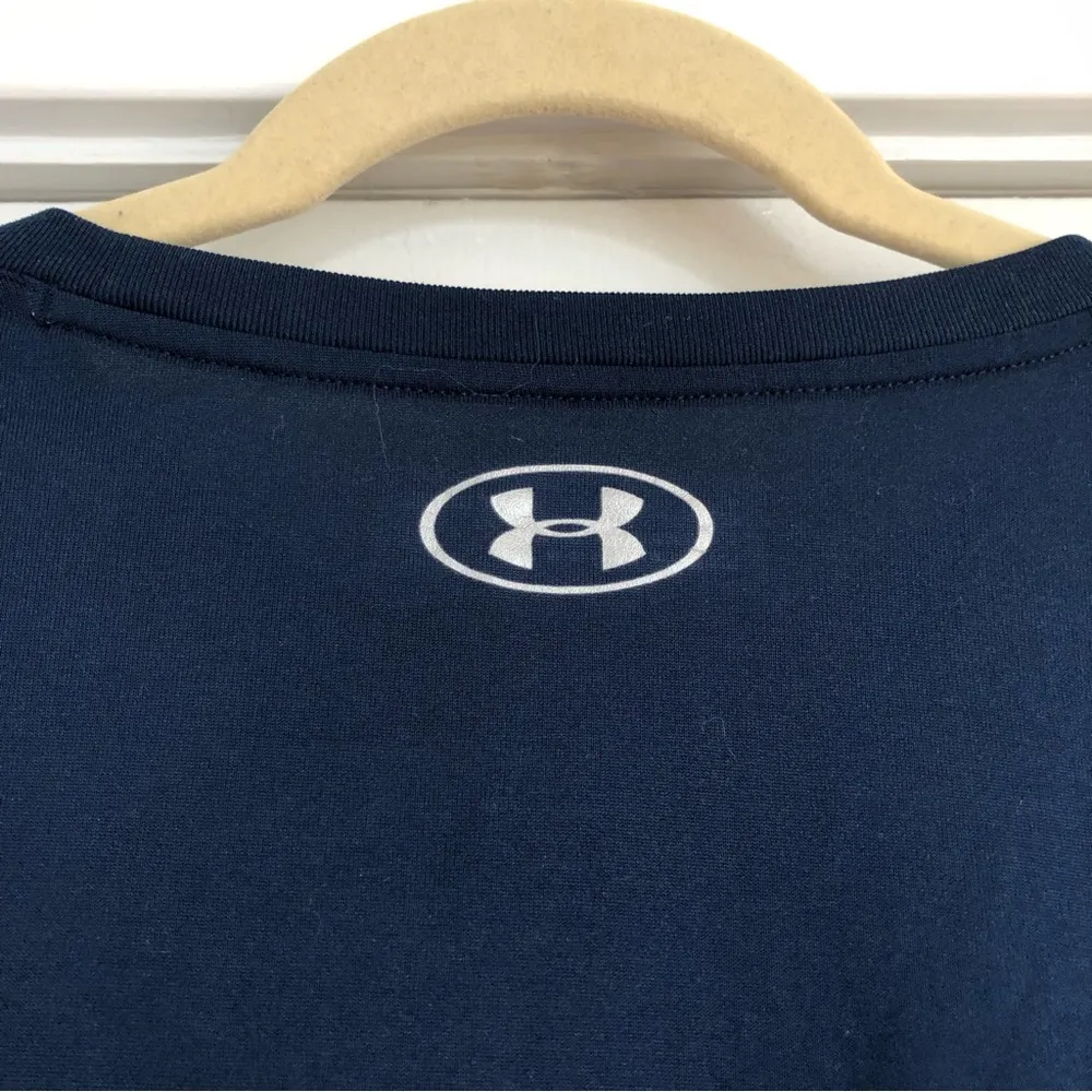 Under Armour navy blue athletic t-shirt neon orange pink logo women’s medium - Image 7
