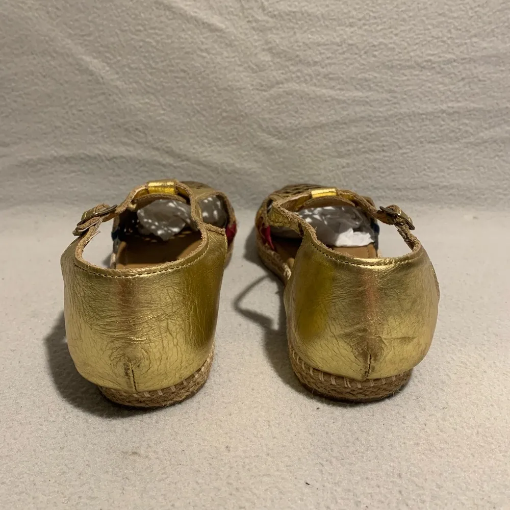 Women Mexican Artesanal Strap Leather Sandals Huaraches Size 6 Gold - Image 4