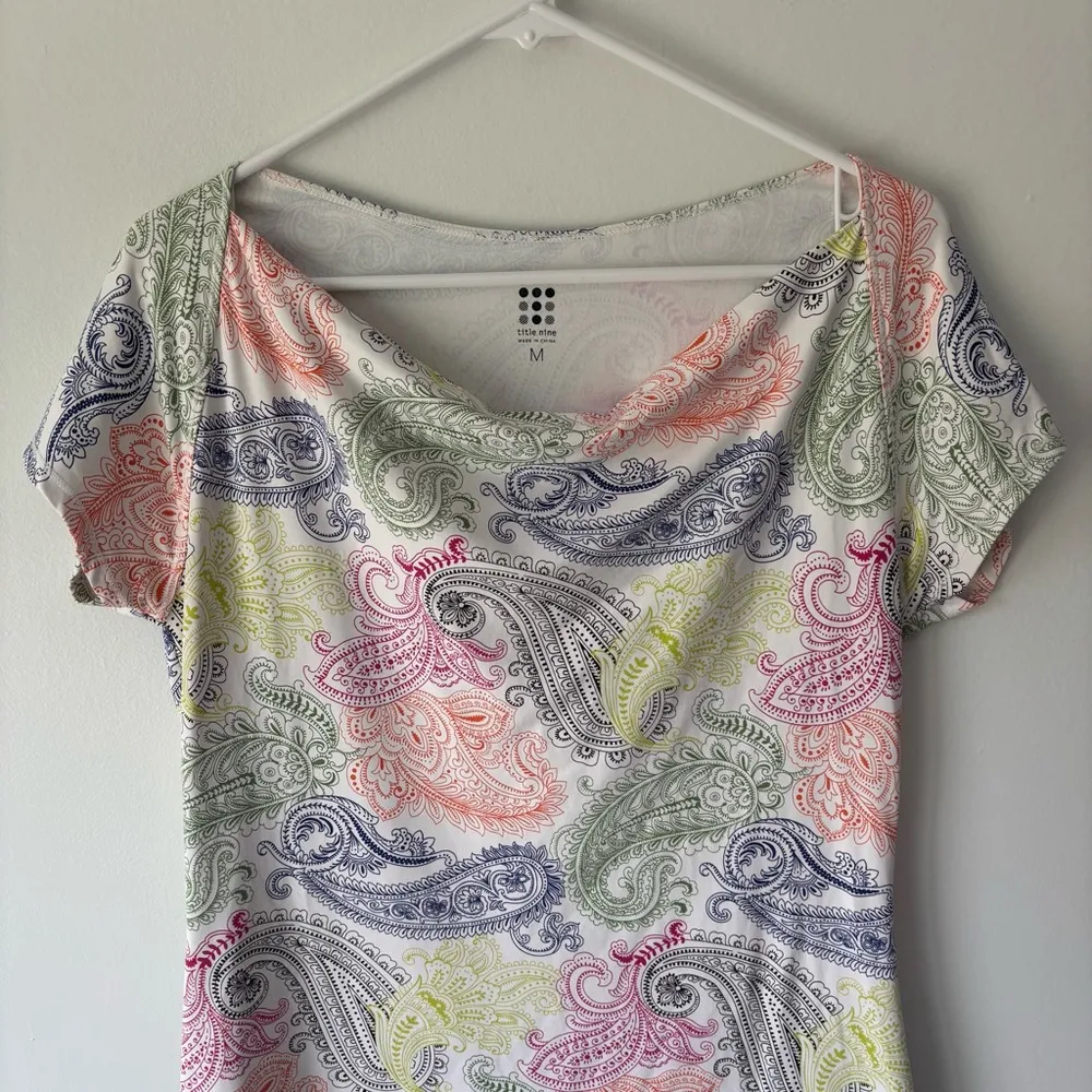 Title Nine Colorful Paisley Cowl Neck Short Sleeve Mini Athletic Dress Golf - Image 2