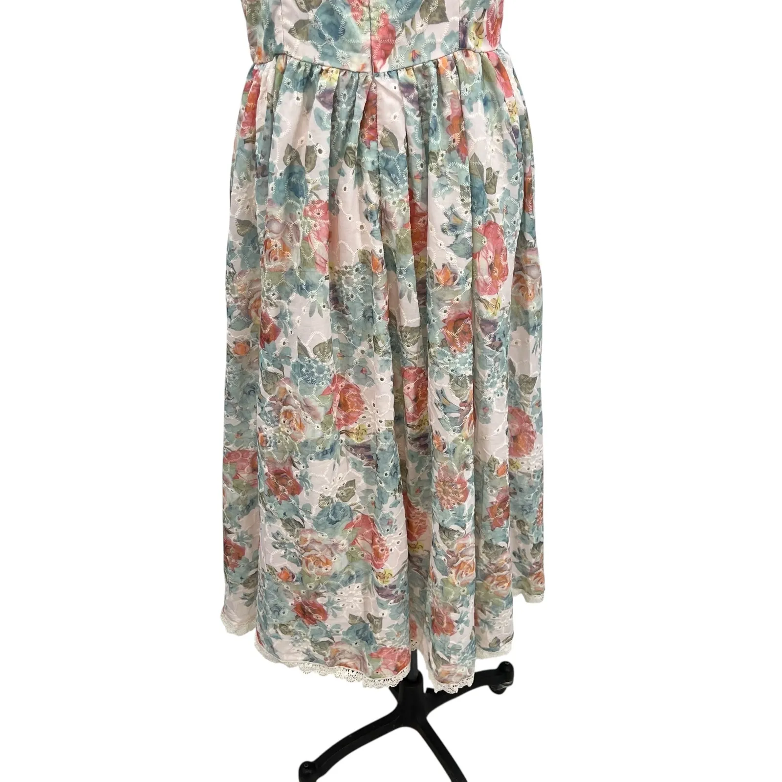 Ivy City Co Penny Tank Midi‎ Dress Floral Print Eyelet Multicolor Size US 8 Blue - Image 7