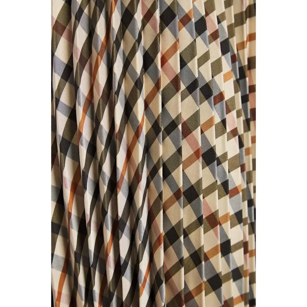💕MAJE💕 Johnny Check Pleated Midi Skirt ~ Beige Brown Size 3 NWOT - Image 11