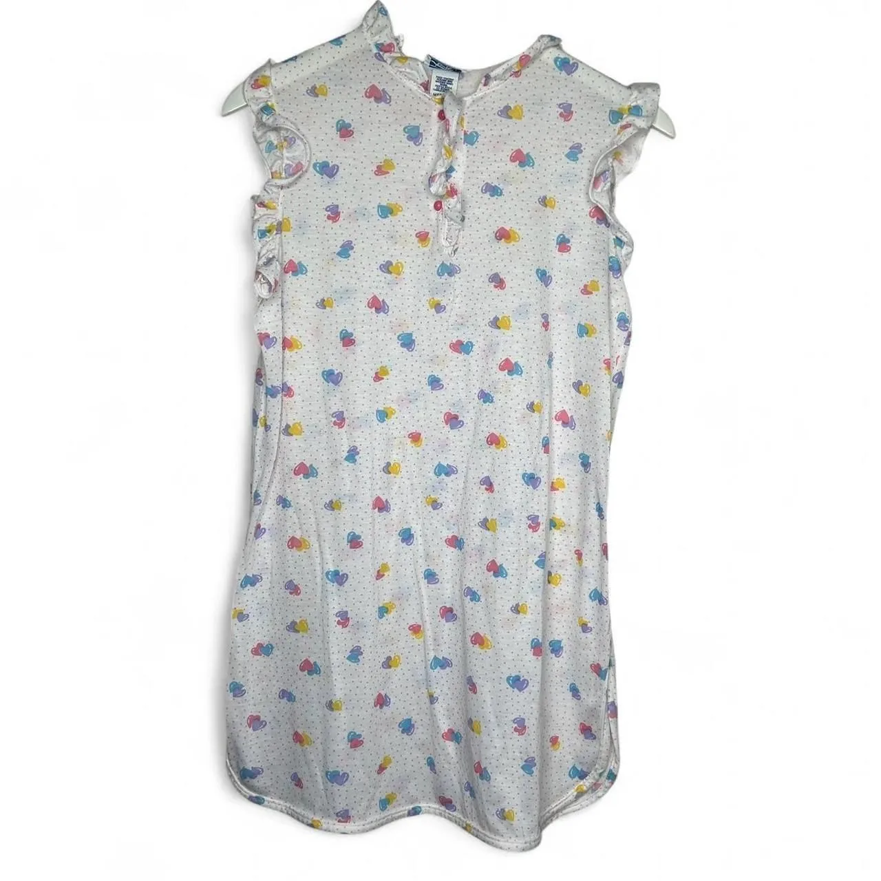 Vintage 80s 90s 1990s White and pink heart polka dot baby nightgown with ruffles Size M - Image 2