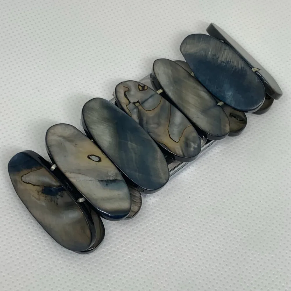 Trendz women watch abalone elastic band size 7” 32mm silver tone case running - Image 6