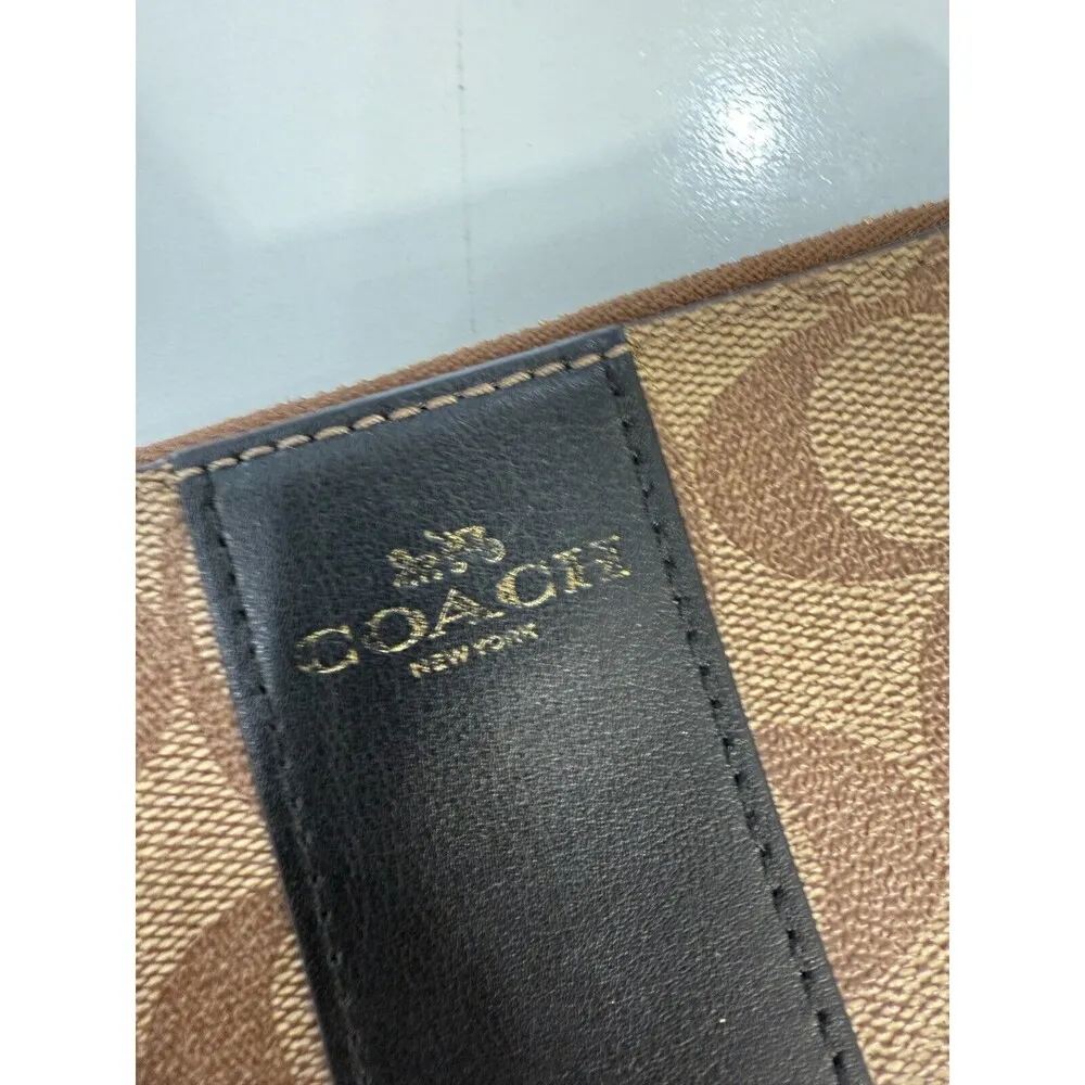 Coach F58035 Corner Zip Wristlet Signature PVC Beige Brown Wallet - Image 2