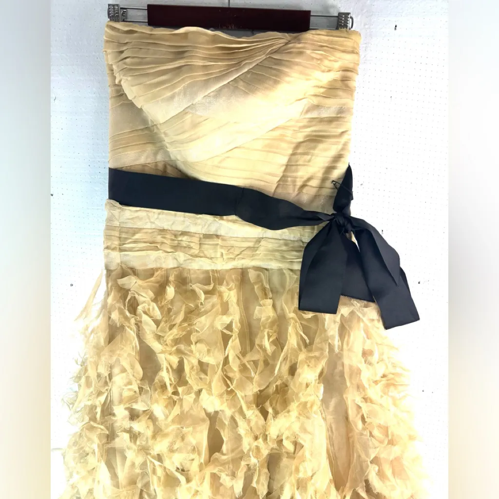 Tadashi Shoji 8 Silk Elegant Ruffle Strapless Formal Maxi Dress - Image 3