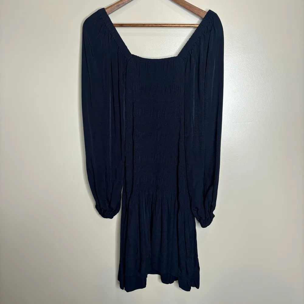 Ganni Square Neck Shirred Ripstop Long Sleeve Mini Dress - Image 12