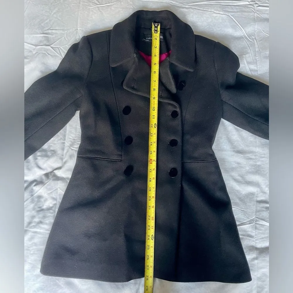 Zara Woman Black Wool-Blend Double-Breasted Military Peacoat w/ Sleeve Detailing - Image 13