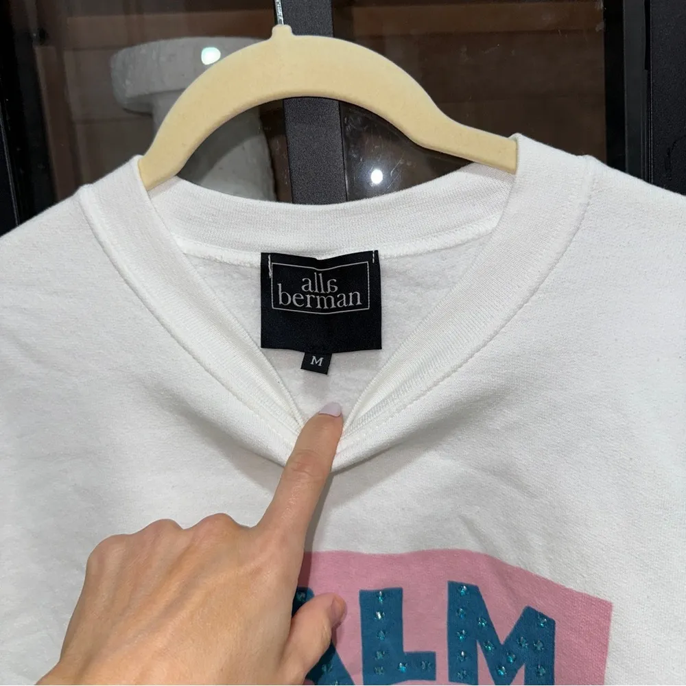 Alla Berman Palm Beach Boyfriend Sweatshirt rhinestone graphic pullover crewneck Pink Size M - Image 4