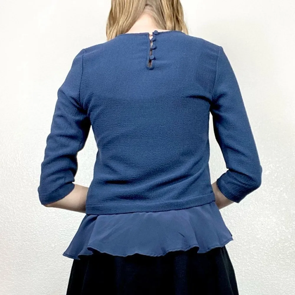 ZARA  Navy Blue Crepe Half Sleeve Peplum Blouse - Image 2