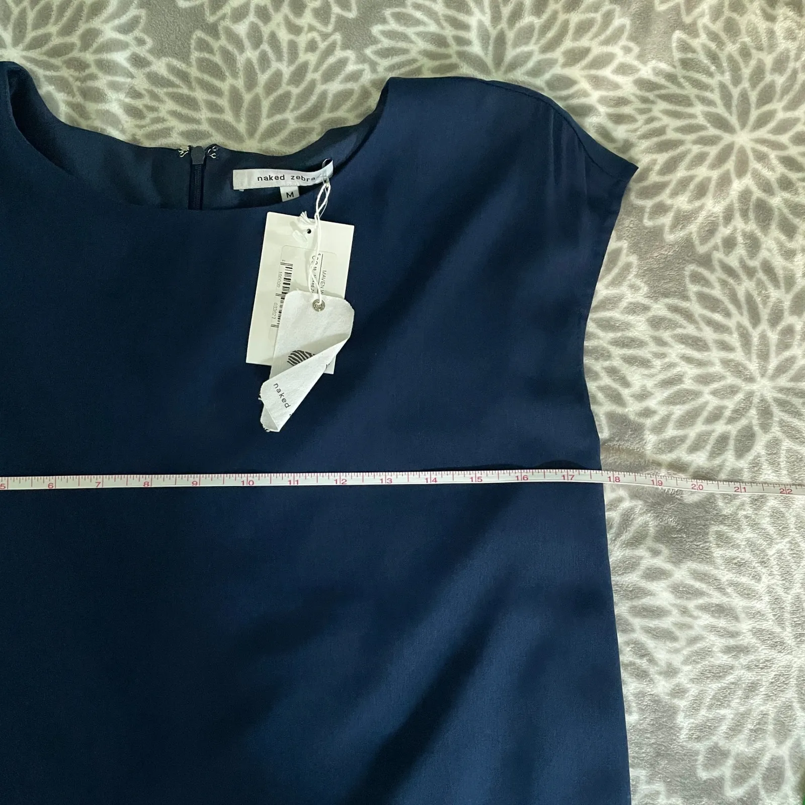 Naked Zebra Side Zip Midi Dress sz Medium Navy Blue Cap Sleeve Preppy Clean Girl - Image 6