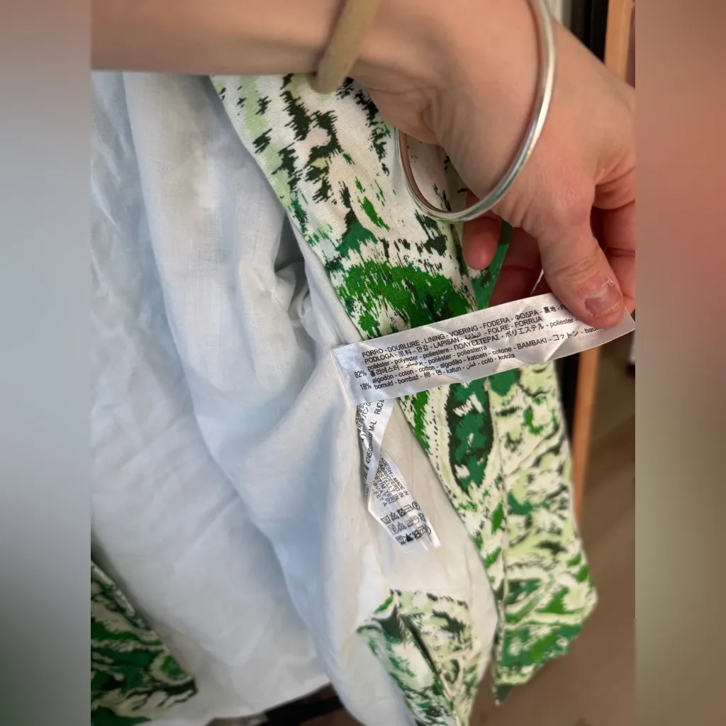 Zara linen kimono top tunic open cardigan short sleeve kelly green print - Image 8