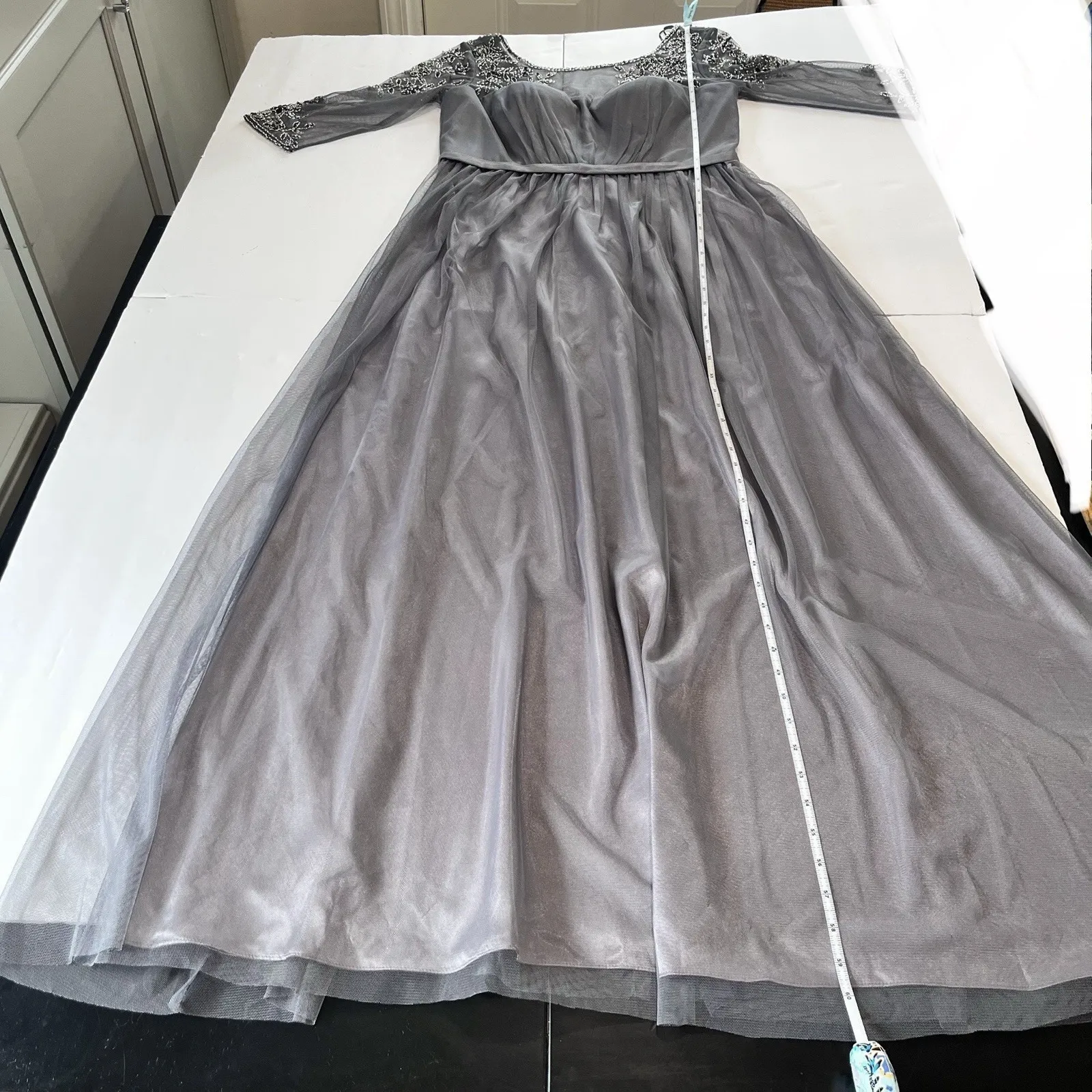 Alex Evenings Gray Beaded Illusion Mesh Neck Sweetheart Maxi Dress Size 12‎ - Image 10