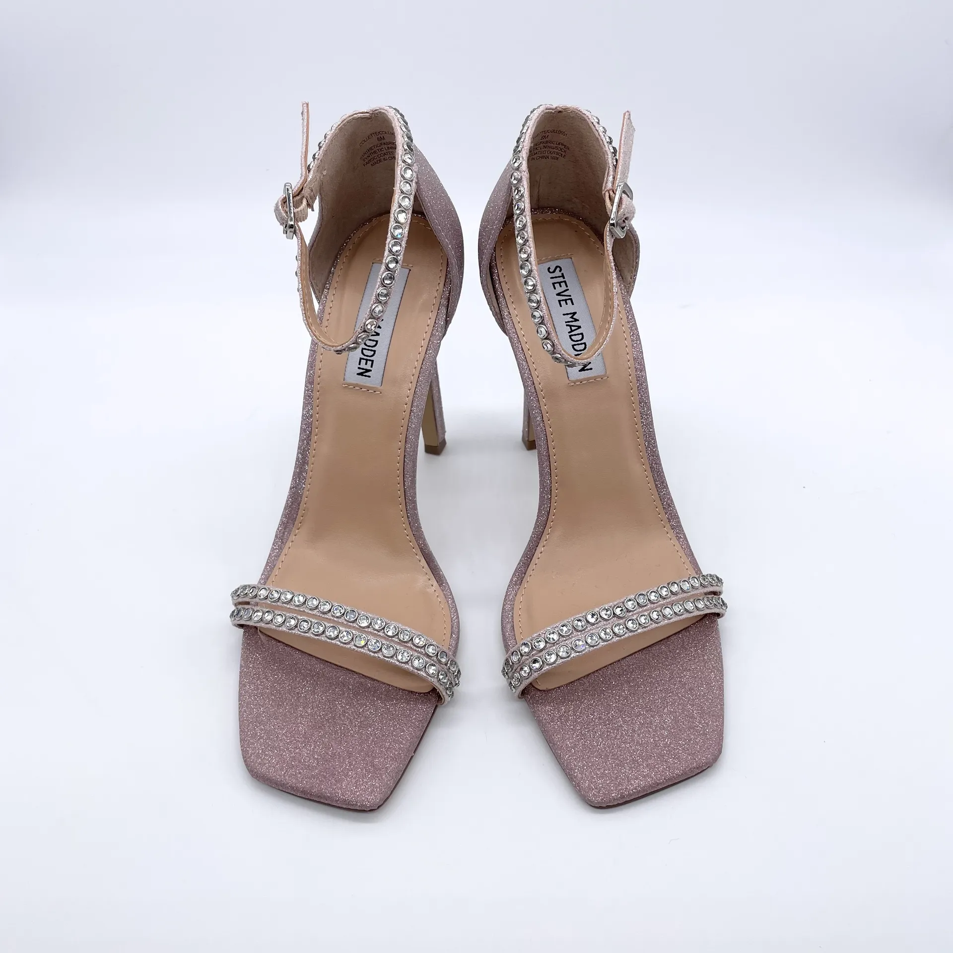 Collette Strappy Stiletto Heels Blush Glitter Sandals - Image 6