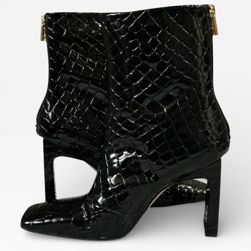 Good American Crocodile Patent Leather Boots Square Toe Ankle Booties Black 7.5 - Image 4
