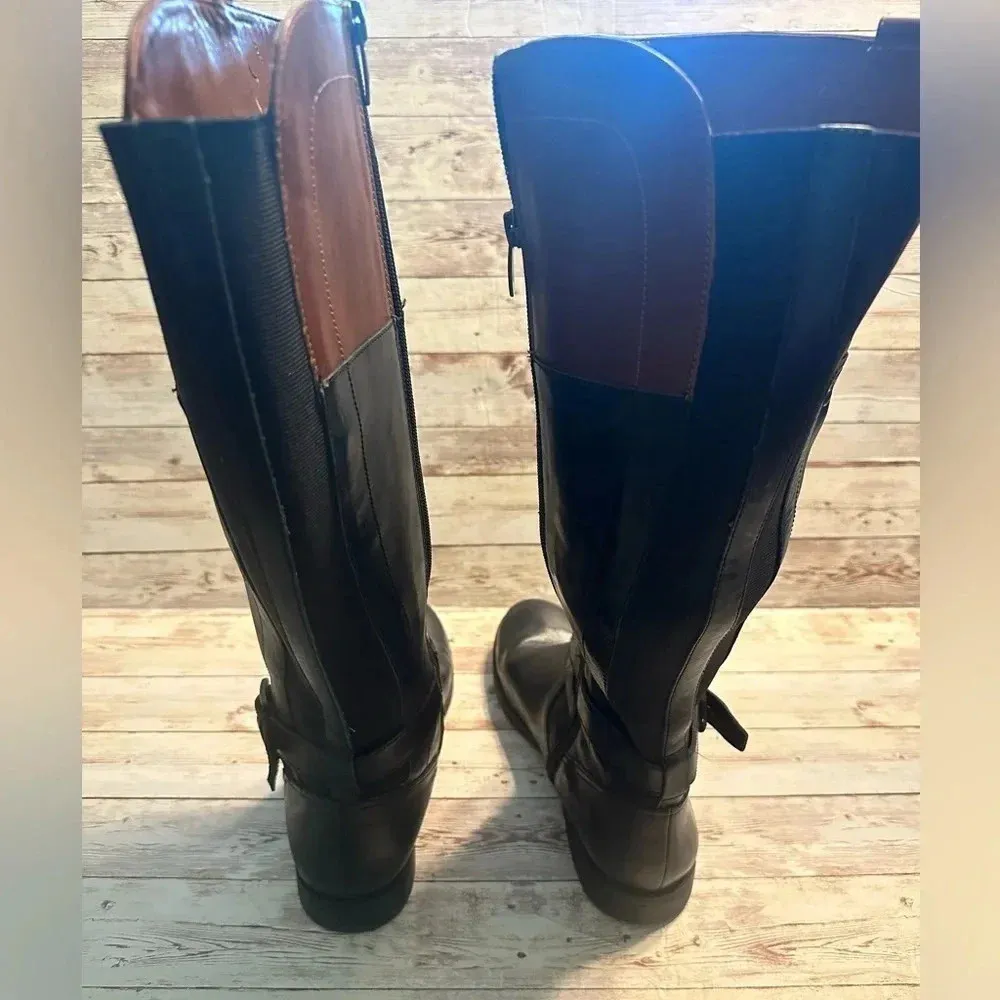 Marc Fisher Leather Riding Boots Women’s Size 8.5 M Two Toned Brown Black - Image 3