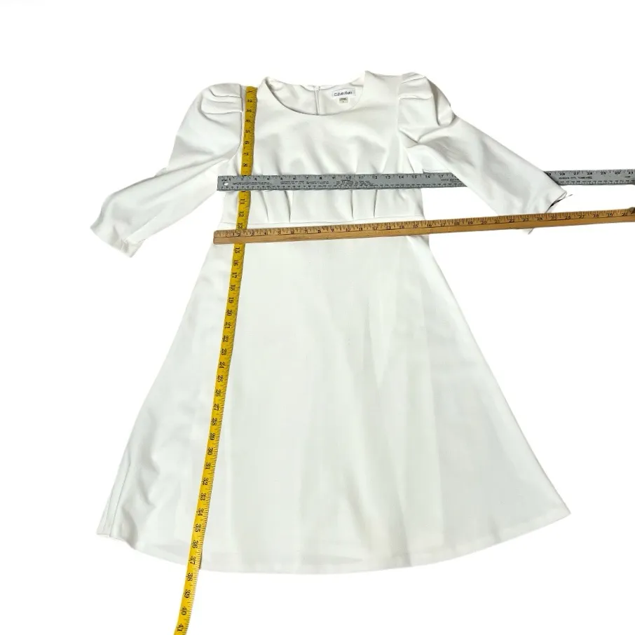 CALVIN KLEIN White Dress Puff Sleeve High Waist Lined Scuba Crepe Size 8 - Image 7