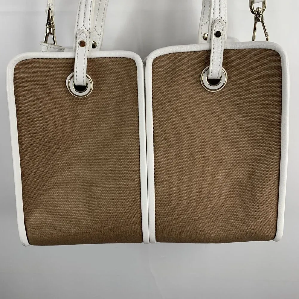 Kate Spade Sam Canvas Satchel Blazer Brown White Leather Trim Shoulder Bag Purse - Image 5