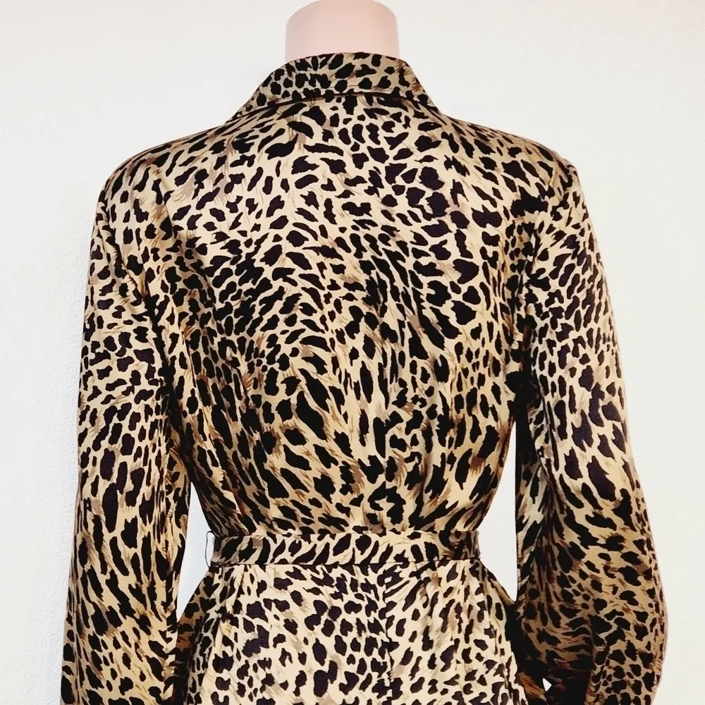 Susan Graver Women's Animal Print Button-Down Long Sleeve Belted Dress Size M - Image 7