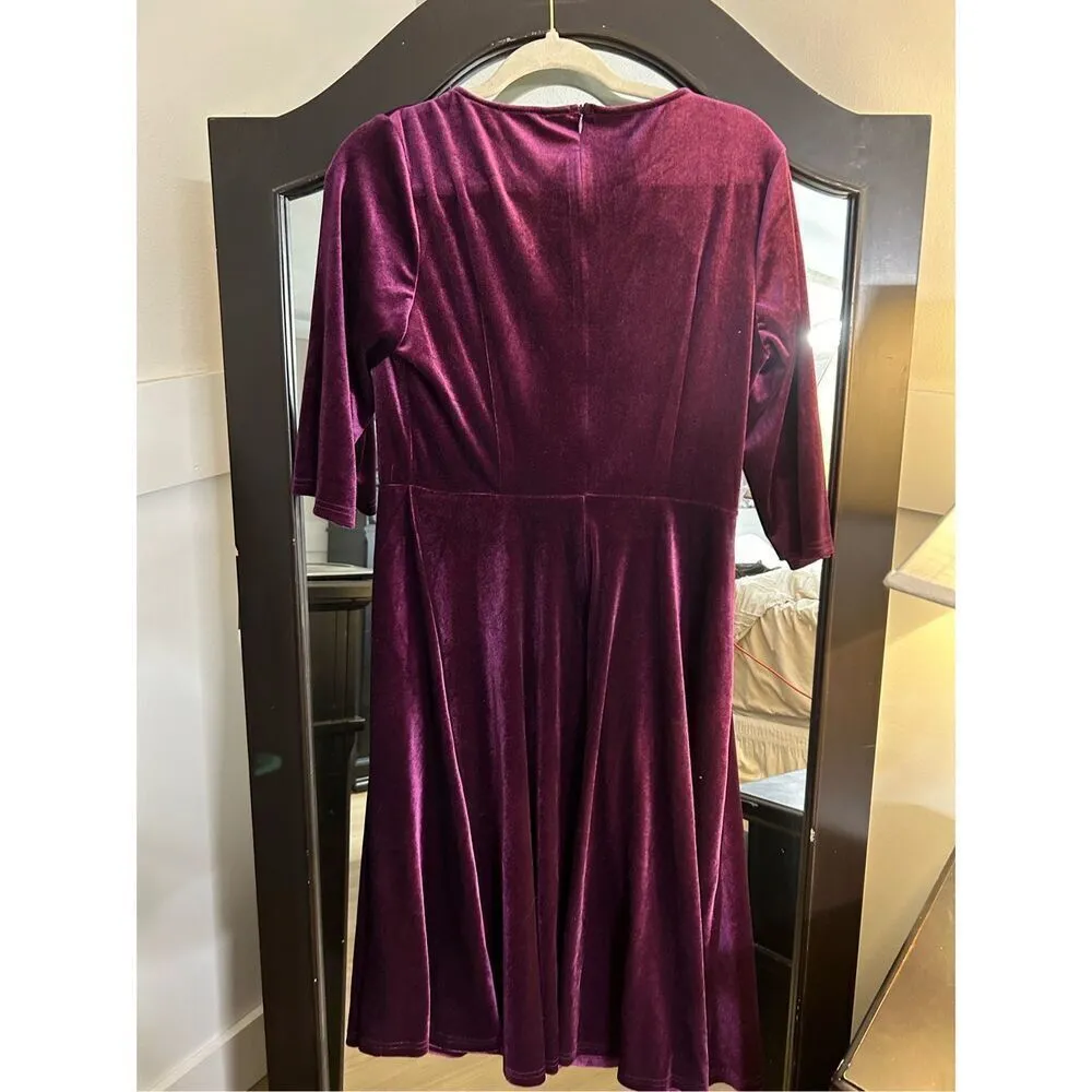 NEW Velvet Vintage Tea Dress Formal Cocktail Midi Dress L Purple Size L - Image 2