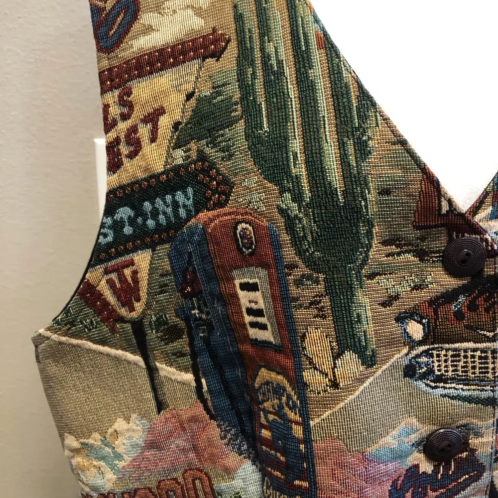 Vintage Venezia Jeans Route 66 Tapestry Style Vest Size 18/20 - Image 6