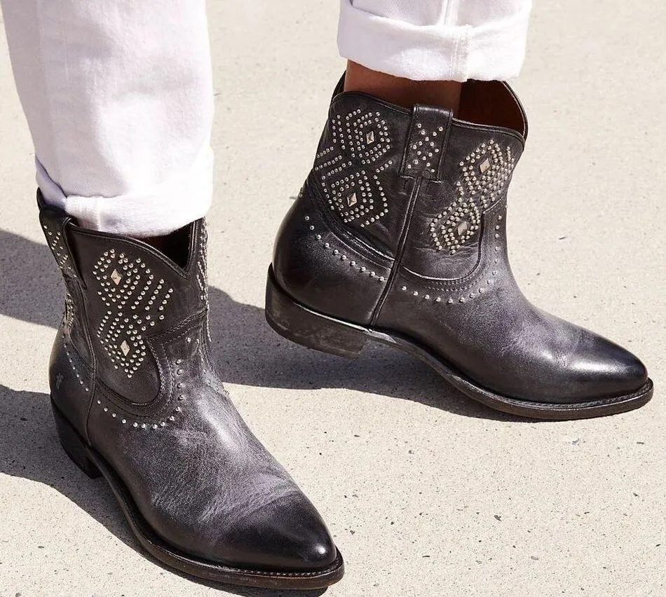 Frye X Free People  - 6.5 Billy Stud Western Boots Studded  Short Bootie Cowboy - Image 2