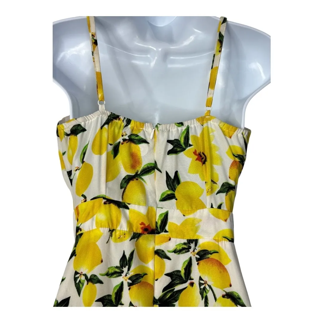 Boohoo Lemon Print Mini‎ Dress Cutout Tie Front Ruffle Hem Summer Women Size 6 - Image 8