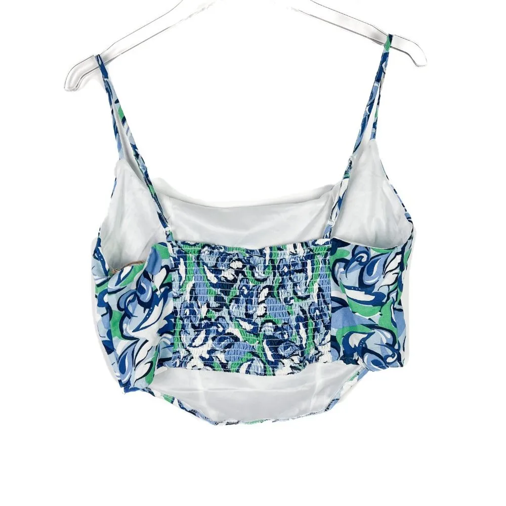 NWT Midnight Sky Floral Linen Blend Bustier Crop Top Blue Green Size Large L NEW - Image 6
