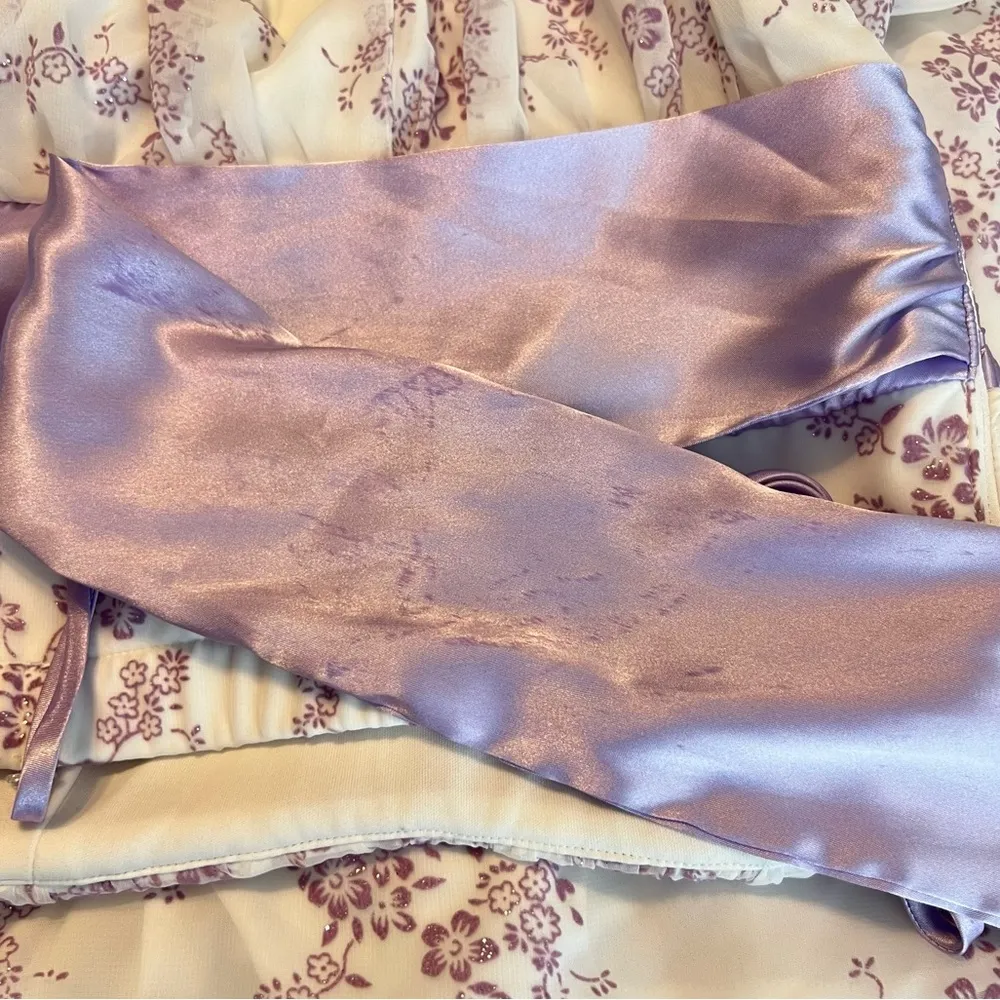 Morgan & Co Light Purple Floral Print Dress Size 9/10 Fairycore Feminine Wedding - Image 9