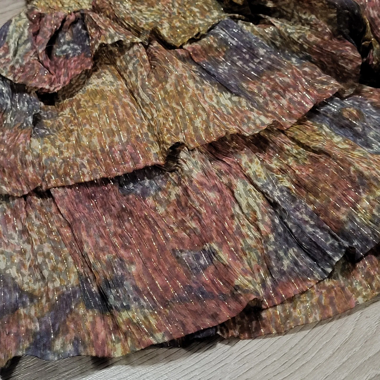 Mes Demoiselles Paris Sheer Metallic Boho Fairy Ruffle Tiered Dress Size 36 US 4 Gold - Image 8