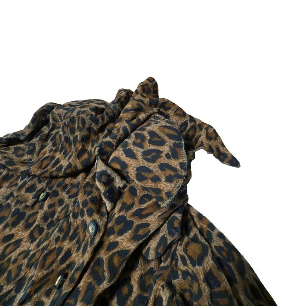 Vintage 90s Cheetah Print Long Sleeve Wrap Dress Size 12 Mobwife Leopard - Image 9