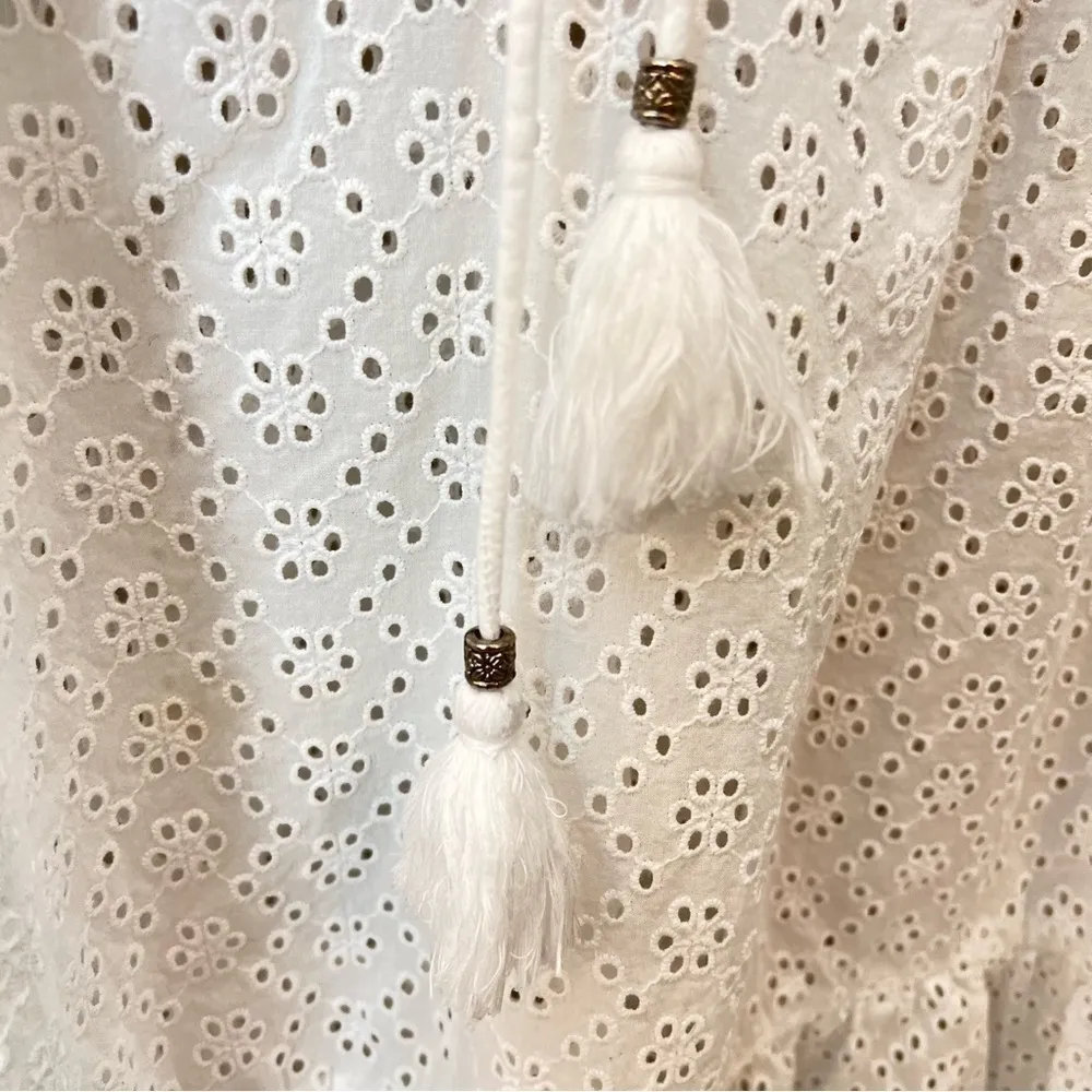 Playa Lucila white eyelet mini dress cover up, ellbow length puff sleeves,size M Size M - Image 8