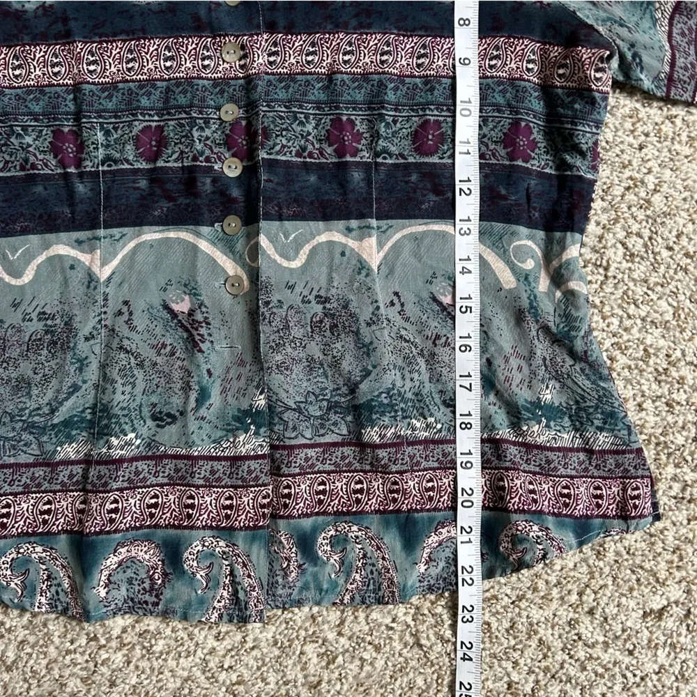 🦋 Victoria Soie 100% Silk Blue Purple Striped Blouse Medium Vintage Casual - Image 5