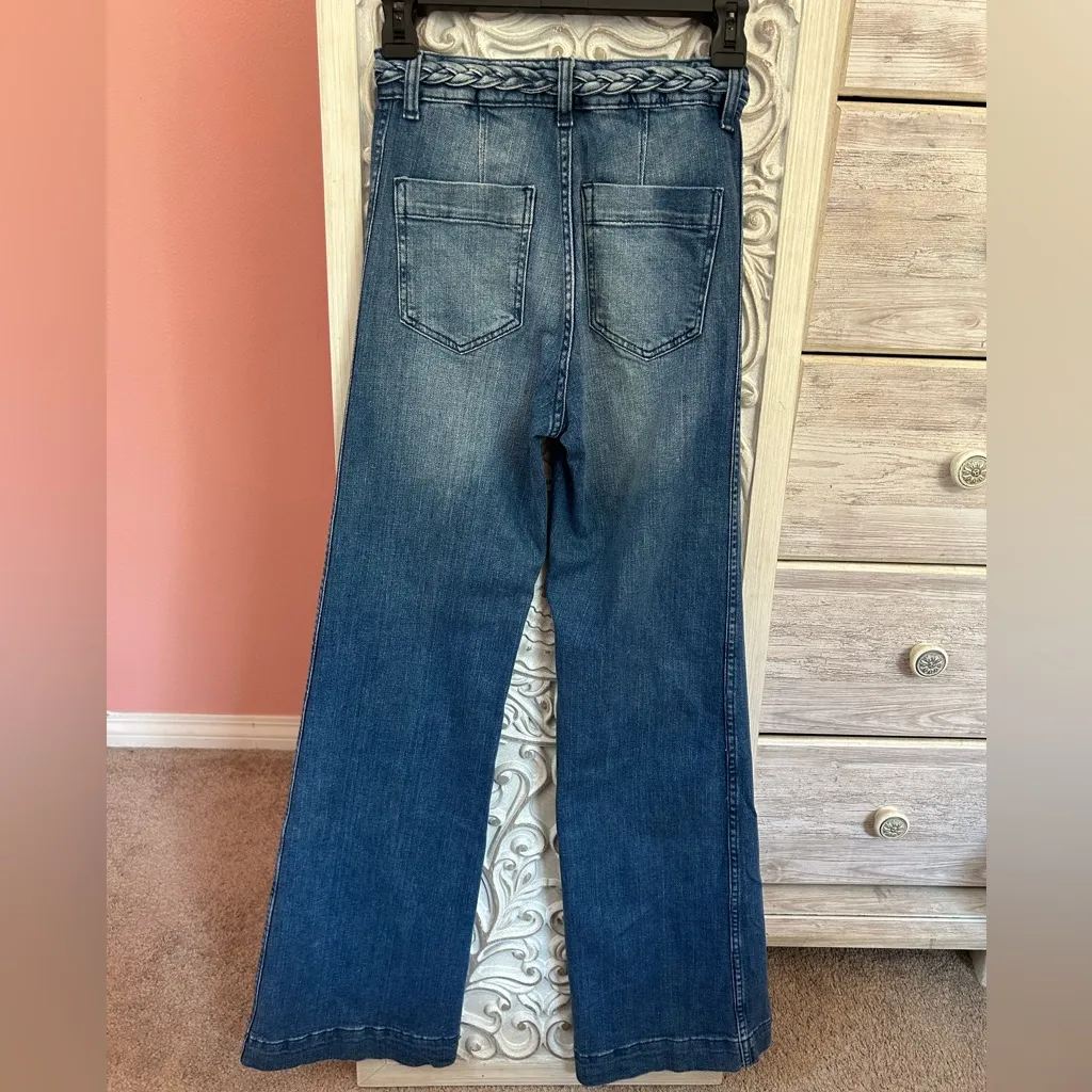 H&M braided high waist with front back patch pockets retro flared jeans size 0 - Image 2