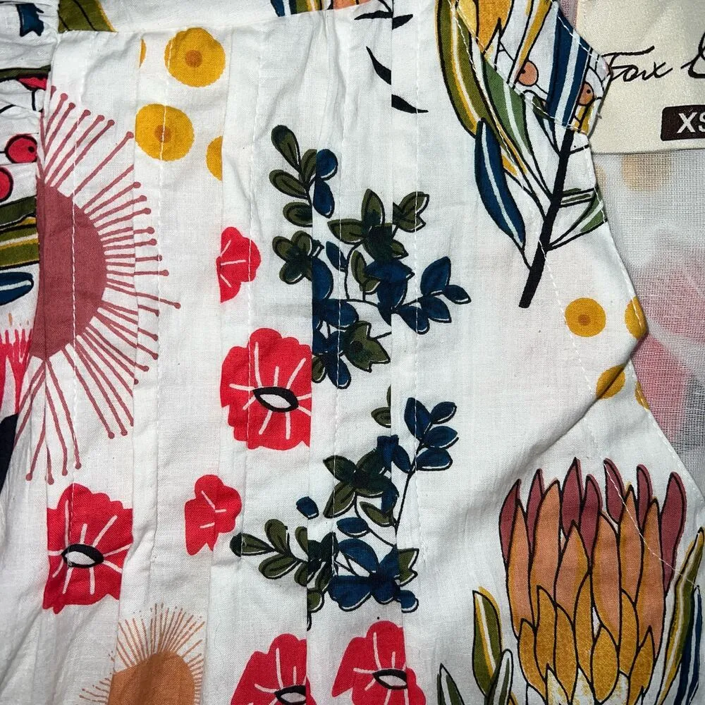 Fox & Hen Botanical Print Cotton Smocked Long Sleeved Blouse V - Image 8