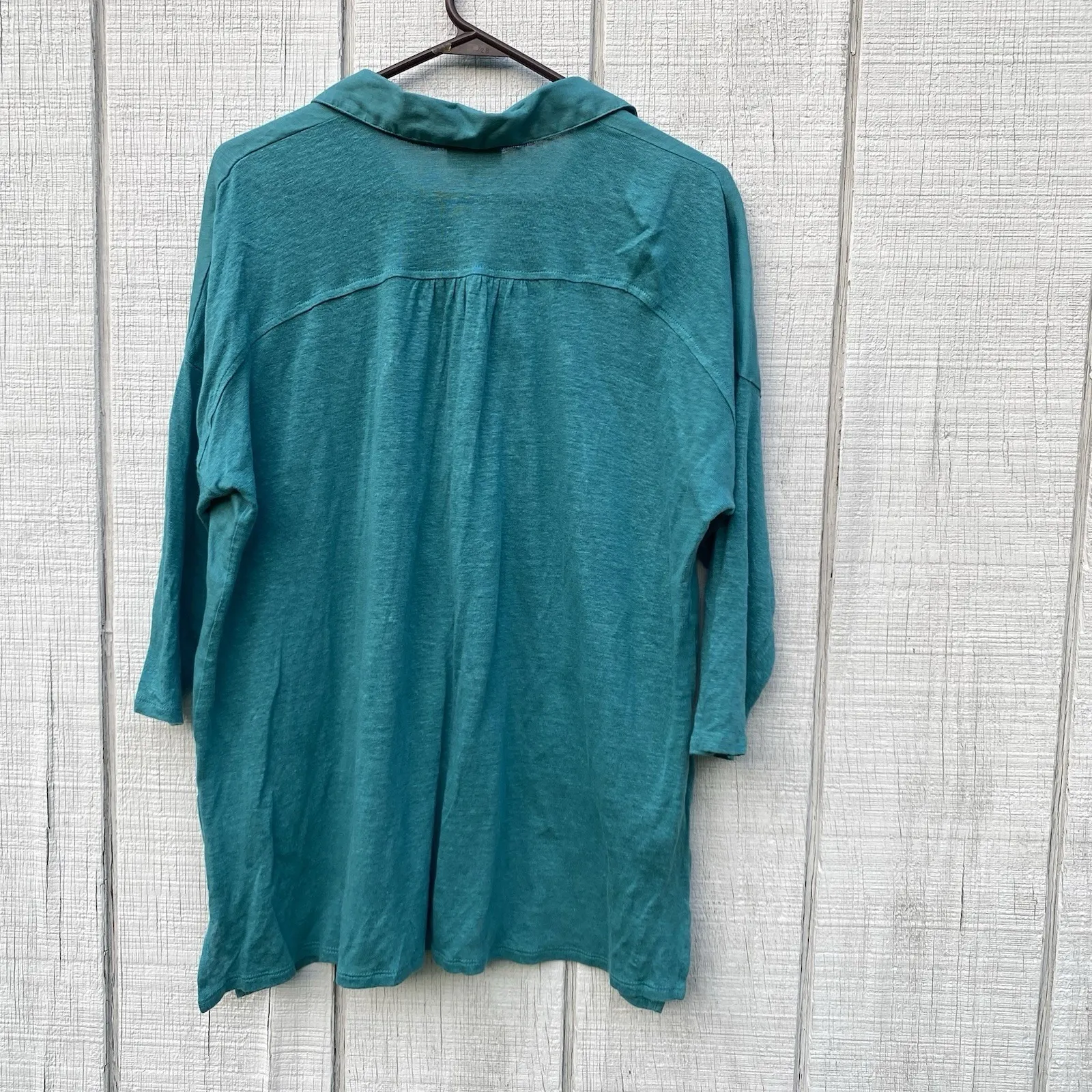 J Jill Love Linen Green Turquoise Teal Shirt Blouse Top Summer Medium M - Image 2