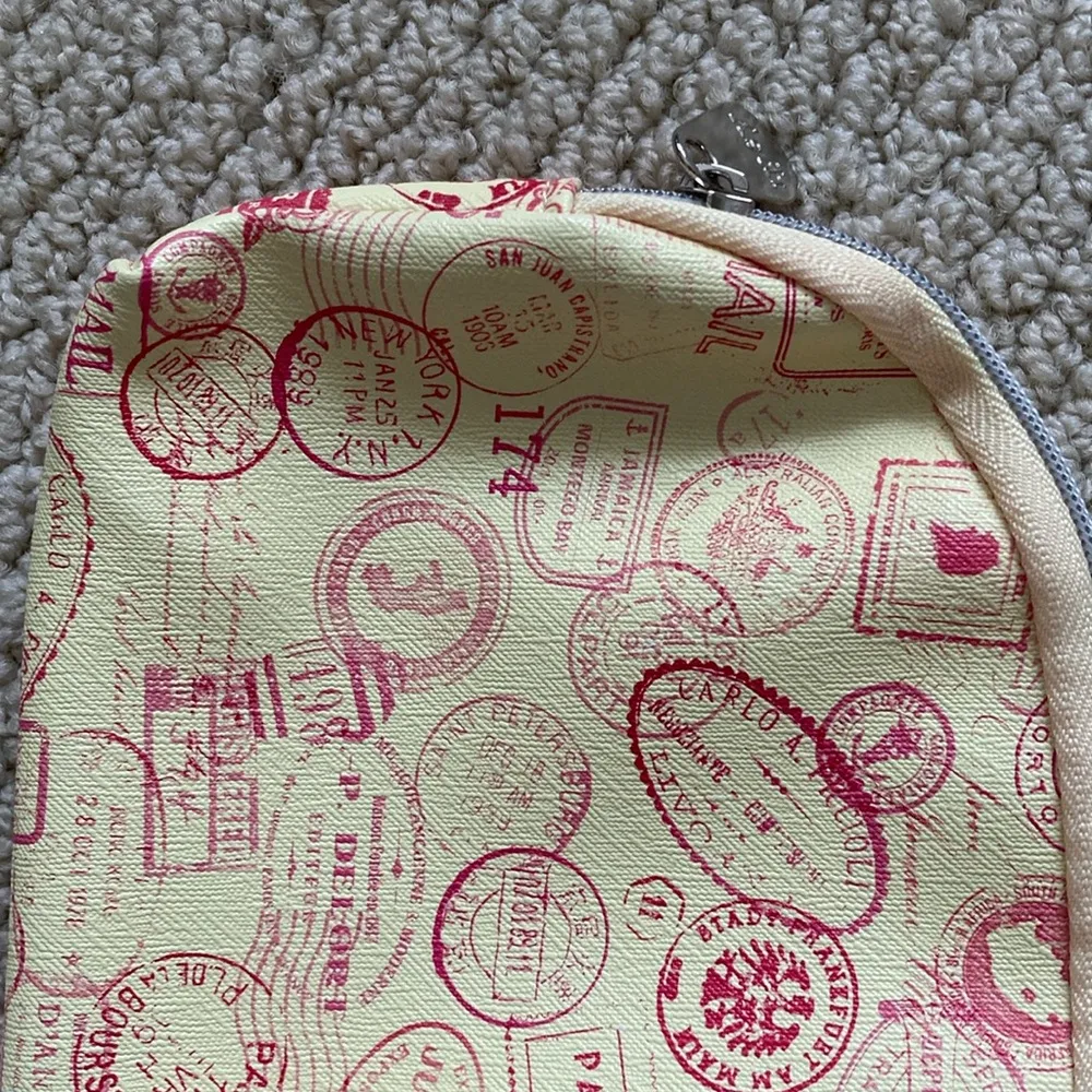 Ipsy Cosmetic Case Passport Stamps Bag Yellow Orange  5” x 7” Like New - Image 5