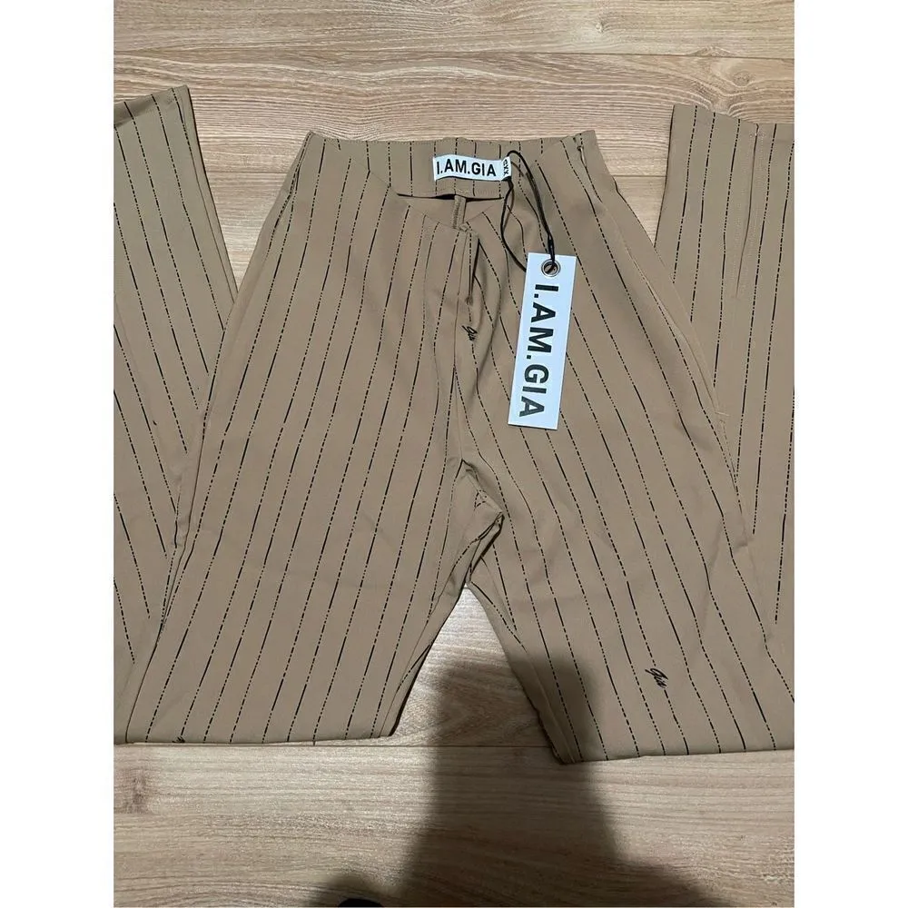 nwt iamgia dominique pant tan pinstripe XXS - Image 3