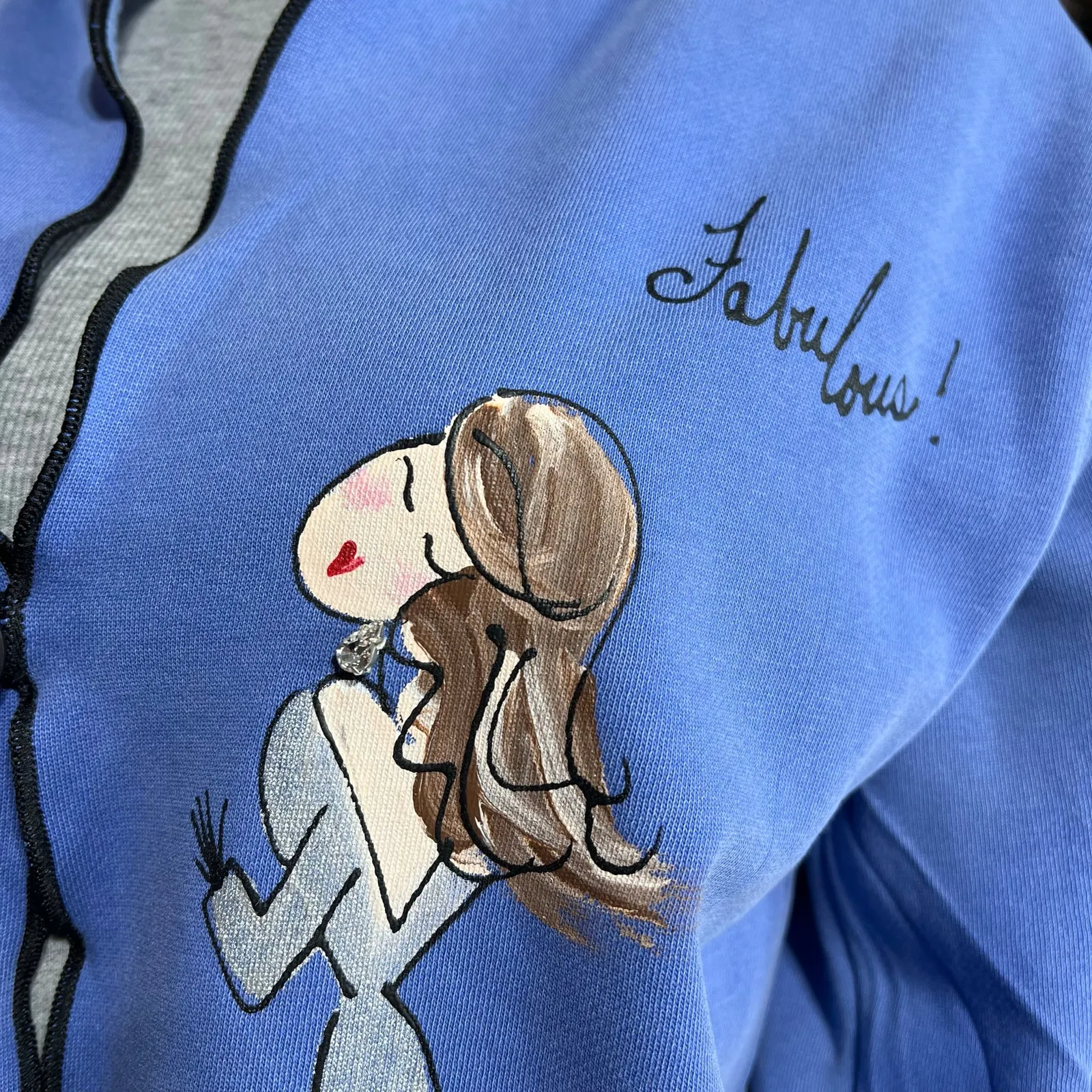 Vintage Stick Chics Womens Hand Painted Sweatshirt Button Closure Blue Medium - Image 11